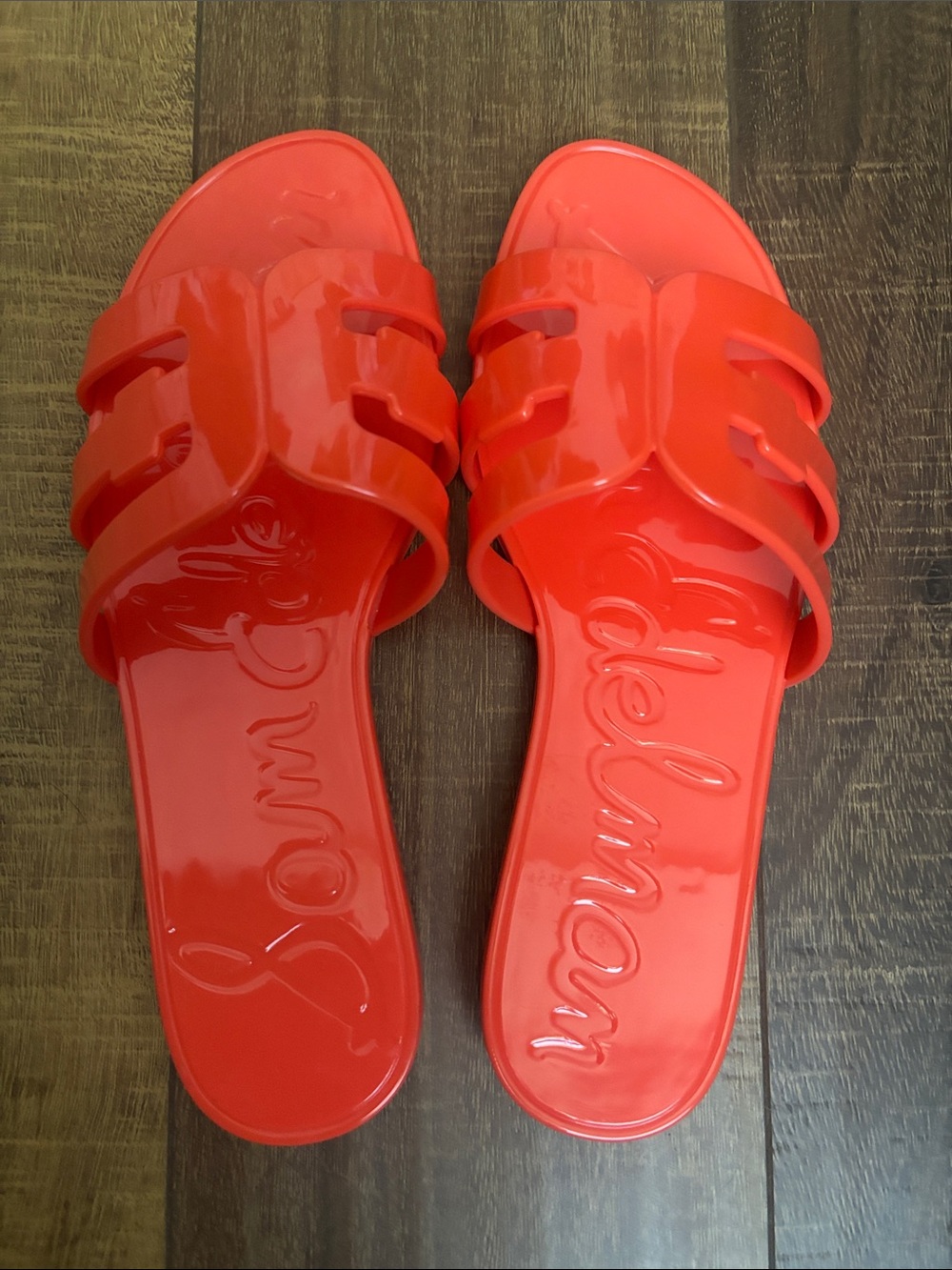 Sam Edelman Coral-Red Gloss Slide Sandals